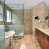 Modern master bath with glass shower